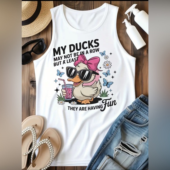 Tops - White Tank Top with Fun Duck Graphic